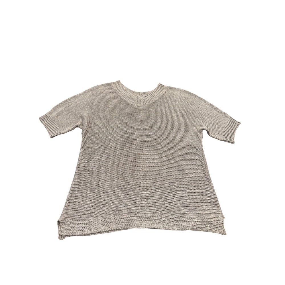 Coldwater Creek Womens XL Short Sleeve Curved Hem Pullover Sweater Beige NEW